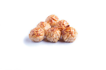 Panellets, traditional Catalan dessert made of almonds, potatoes, sugar and covered with pine nuts.