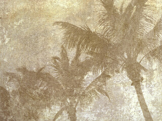palm trees and textural tan and beige distressed surface multiple exposure effect