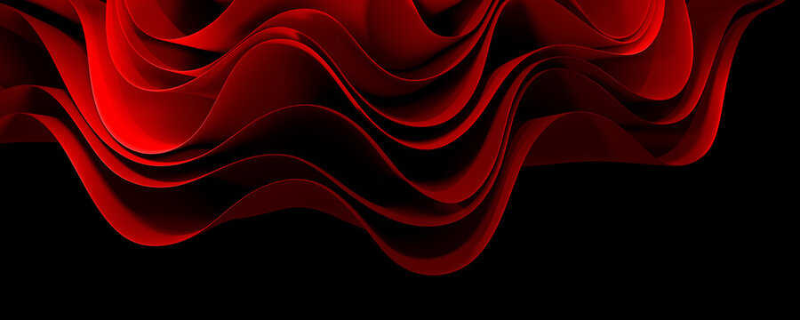 abstract wave structure in red, isolated on black copy space