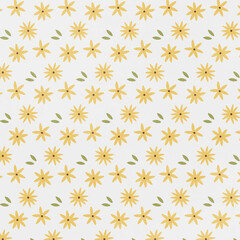 Yellow pattern of flowers and leaves on white background
