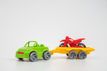 Obraz na płótnie Canvas Multicolored plastic toy car. Buses. Equipment.