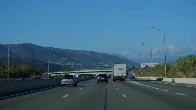 On the highway A8, between Cannes and Monaco. The 24th October 2021, France.
