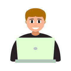 Man in front of laptop on white background