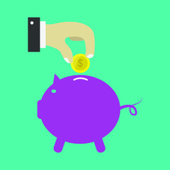 Putting money into the piggy bank illustrated on a white background