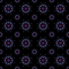 Pink and gray flowers on black. Motion Graphics Pattern. Fractal Animation. Abstract Kaleidoscope Background.