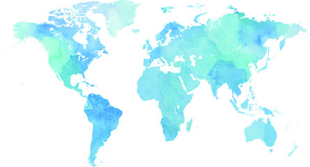 Blue vector world map in watercolor style. Perfect for textiles, wallpaper and prints.