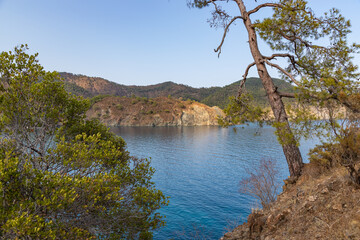Beautiful nature landscape in Turkey coastline. View from Lycian way to small bay. This is ancient trekking path famous among hikers. Turkey, Ulupinar.