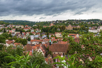 Fototapeta na wymiar Tubingen, Germany. Scenic view of the old town from the castle hill