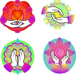 Fototapeta premium Holy Mudra Mandala Healthy Yogi Sign Set 