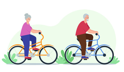 Naklejka premium Elderly people on bycicles. Senior active lifestyle concept.