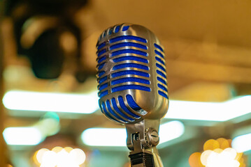 Close up of studio microphone. Musical technology equipment.