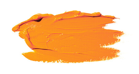 Orange yellow brush stroke isolated on white background. Orange abstract stroke. Colorful oil paint...