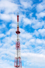 Mobile phone communication antenna tower with the blue sky