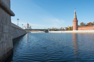 View of the Moscow River, the Kremlin, the Cathedral of Christ the Savior in Moscow