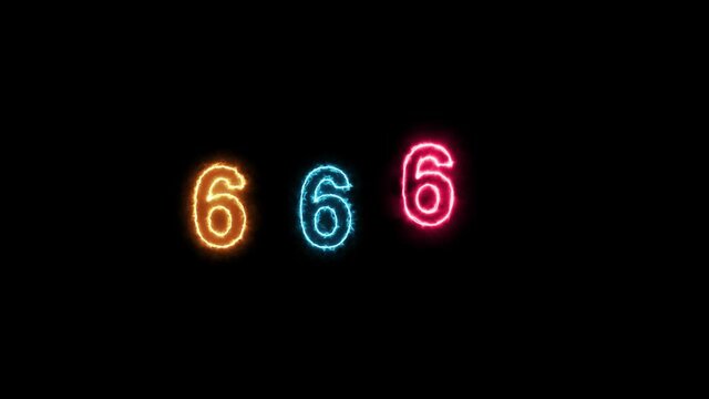 Number 666 on fire loop animation. flame video 4K