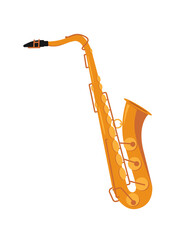 Fototapeta na wymiar Golden saxophone icon. Wind classical jazz musical instrument.