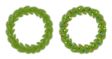 Christmas wreaths from fir branches for design isolated on white background. Vector illustration