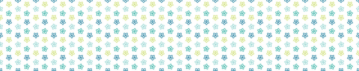 Seamless pattern with blue and green Plumeria flowers