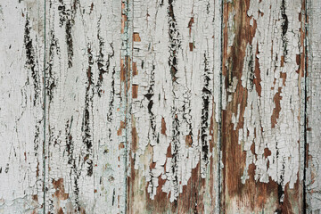 old wooden boards with peeling paint background