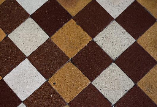 old floor mosaic in hospital brown and white pattern ornament