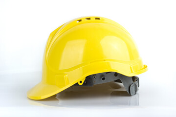 Yellow building helmet on the white background