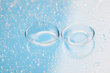 contact lenses with droplets around close up view  - Image