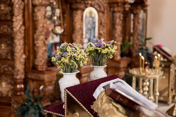 beautiful interior in the church made of decor and wood