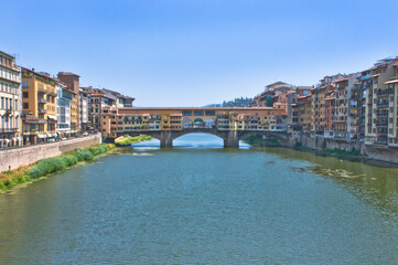 Florence, Ponte Vecchio, Old city view by the river, Italy, Europe