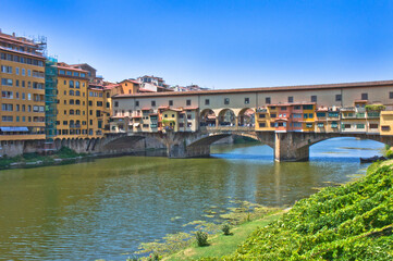 Obraz premium Florence, Ponte Vecchio, Old city view by the river, Italy, Europe