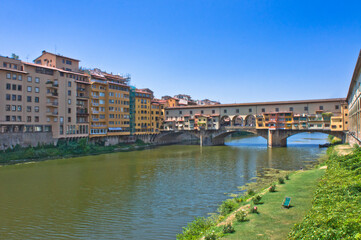 Florence, Ponte Vecchio, Old city view by the river, Italy, Europe