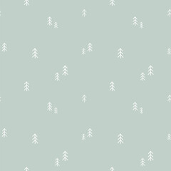 Fototapeta na wymiar Seamless winter pattern with fir trees in minimalism. Vector illustration, print for fabric, baby clothes and packaging