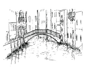 Chanell in Venice, Italy. Hand drawn vector scetch of Venice