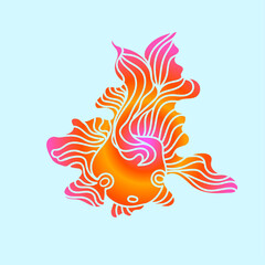 Colored goldfish with wavy gradient fins drawn by hand in flat style isolated on white. Doodle animal design element for baby clothes print, package, icon, wrapping paper, wallpaper, childens goods.