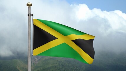 3D, Jamaican flag waving on wind. Close up of Jamaica banner blowing soft silk.