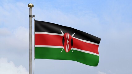 3D, Kenyan flag waving on wind. Close up of Kenya banner blowing soft silk.
