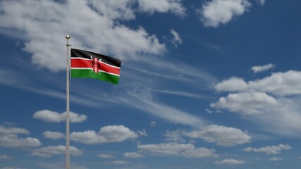 3D, Kenyan flag waving on wind. Kenya banner blowing soft silk.
