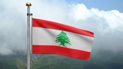 3D, Lebanese flag waving on wind. Close up of Lebanon banner blowing soft silk.