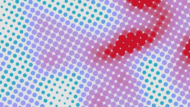 Moving multicolored spots on dot pattern. Design. Effect of heat waves from dot pattern on white background. Beautiful animation with heat spots appearing in moving stream of dots