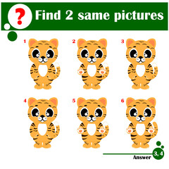 Obraz na płótnie Canvas Match pairs. Visual game for kids. Find two identical images. Set of cute tigers