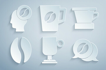 Set Irish coffee, V60 maker, Coffee beans, and conversation, cup and Barista icon. Vector