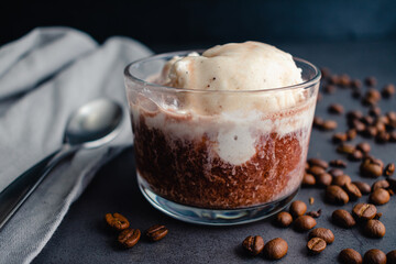 Affogato Made with Port Wine and Vanilla Gelato: An Italian dessert made with espresso, port, and vanilla ice cream