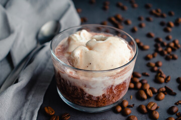 Affogato Made with Port Wine and Vanilla Gelato: An Italian dessert made with espresso, port, and vanilla ice cream