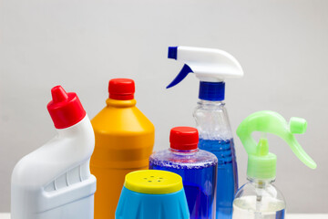 Set of household chemicals for cleaning the apartment
