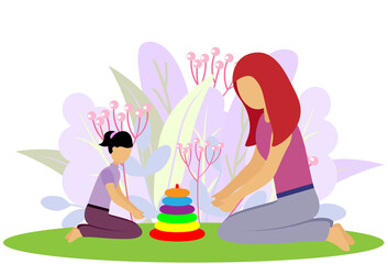 mom plays pyramid with daughter 