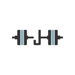 Letter J with barbell icon fitness design template