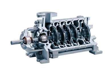 Multistage high pressure prepared pumpfor pumping of water, fuel, oil and oil products isolated on...