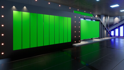 Backdrop For TV Shows .TV On Wall.3D Virtual News Studio Background, 3d illustration	
