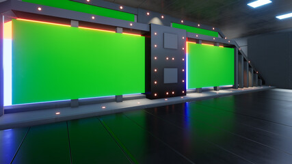 Backdrop For TV Shows .TV On Wall.3D Virtual News Studio Background, 3d rendering
