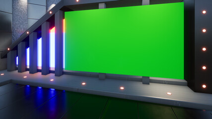 Backdrop For TV Shows .TV On Wall.3D Virtual News Studio Background, 3d rendering
