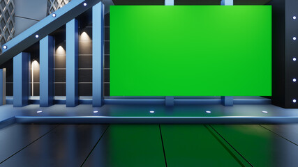 Backdrop For TV Shows .TV On Wall.3D Virtual News Studio Background, 3d rendering
